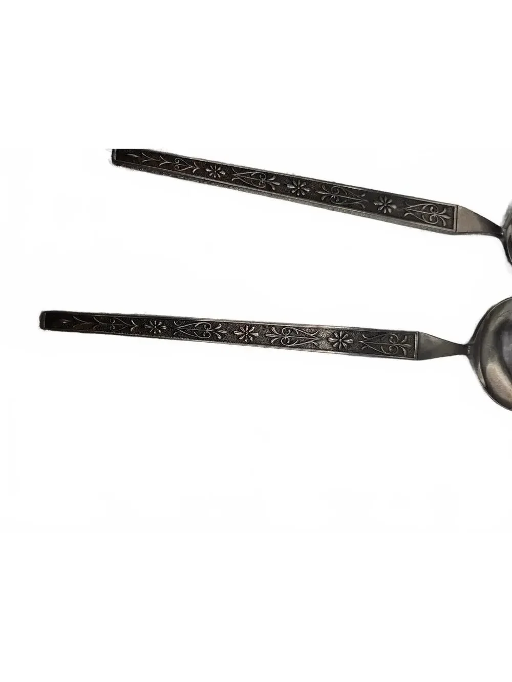 VTG UNF2248 Floral Patterned Stainless Steel Salad Serving Spoon and Fork Set